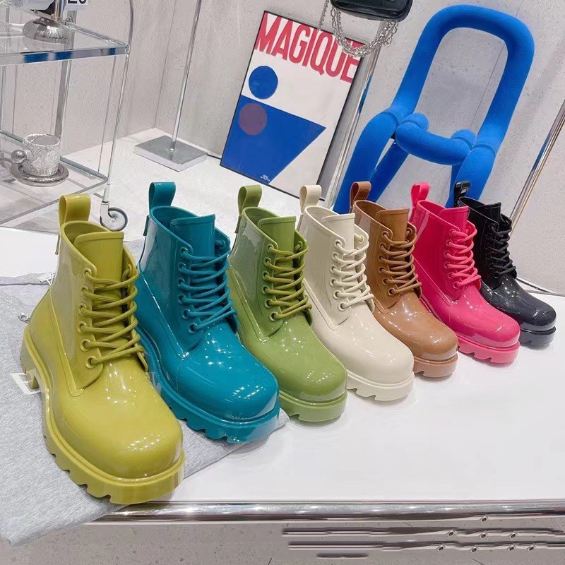 Bright Jelly Martin Boots Sponge Cake Bottom Waterproof