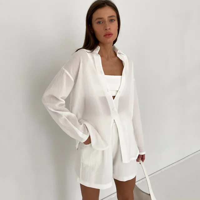 Loose Fitting White Niche Casual Set With Shorts White - Shop at LoveMi
