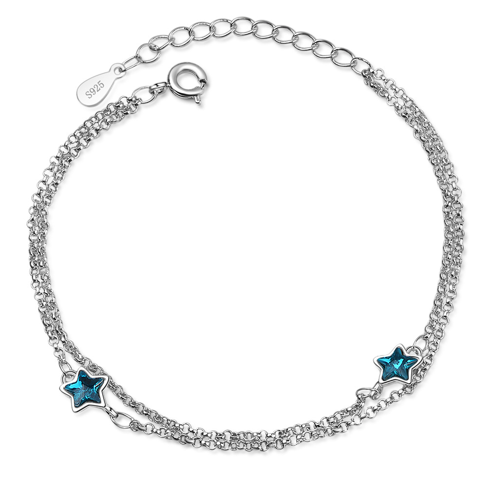 Japanese And Korean Style Simple Blue Five-pointed Star Bracelet Sweet Artificial Crystal
