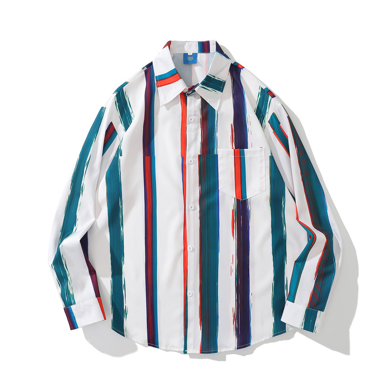 Title 5, Mens Contrast Color Striped Floral Shirt. Elev...