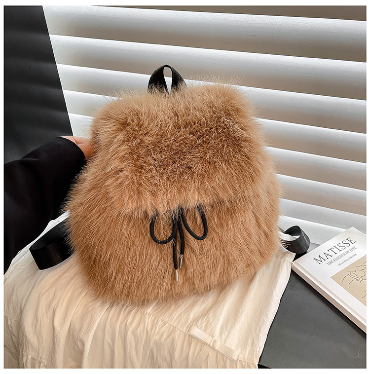 Herfst‑Winter Pluche Rugzak Dames – Diep Koffiekleur