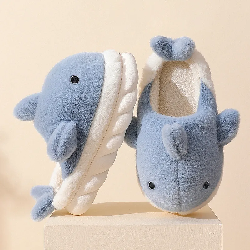 Shark Slippers Soft Sole Furry Shoes Home Bedroom Women