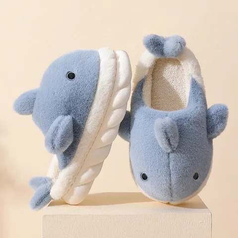 Shark Slippers Soft Sole Furry Shoes Home Bedroom Women