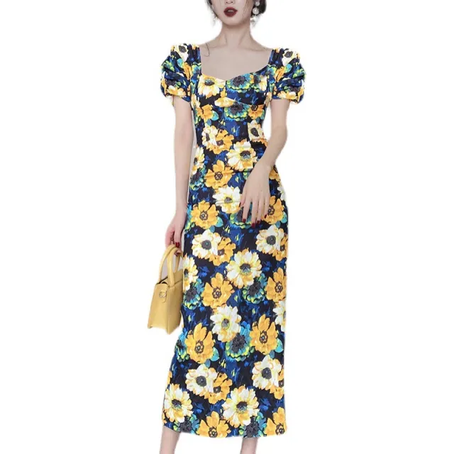 Slim Fit Printed Mid length Hip Skirt Flower Color M - Shop at LoveMi