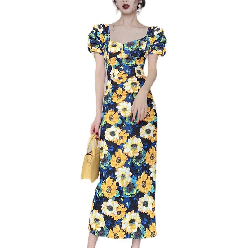 Slim Fit Printed Mid-length Hip Skirt - Flower Colour-M