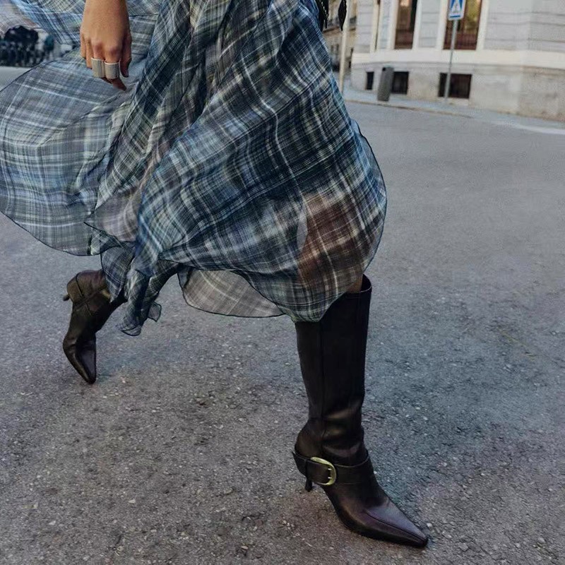 Pointed Toe Vintage Metal Buckle Knee High