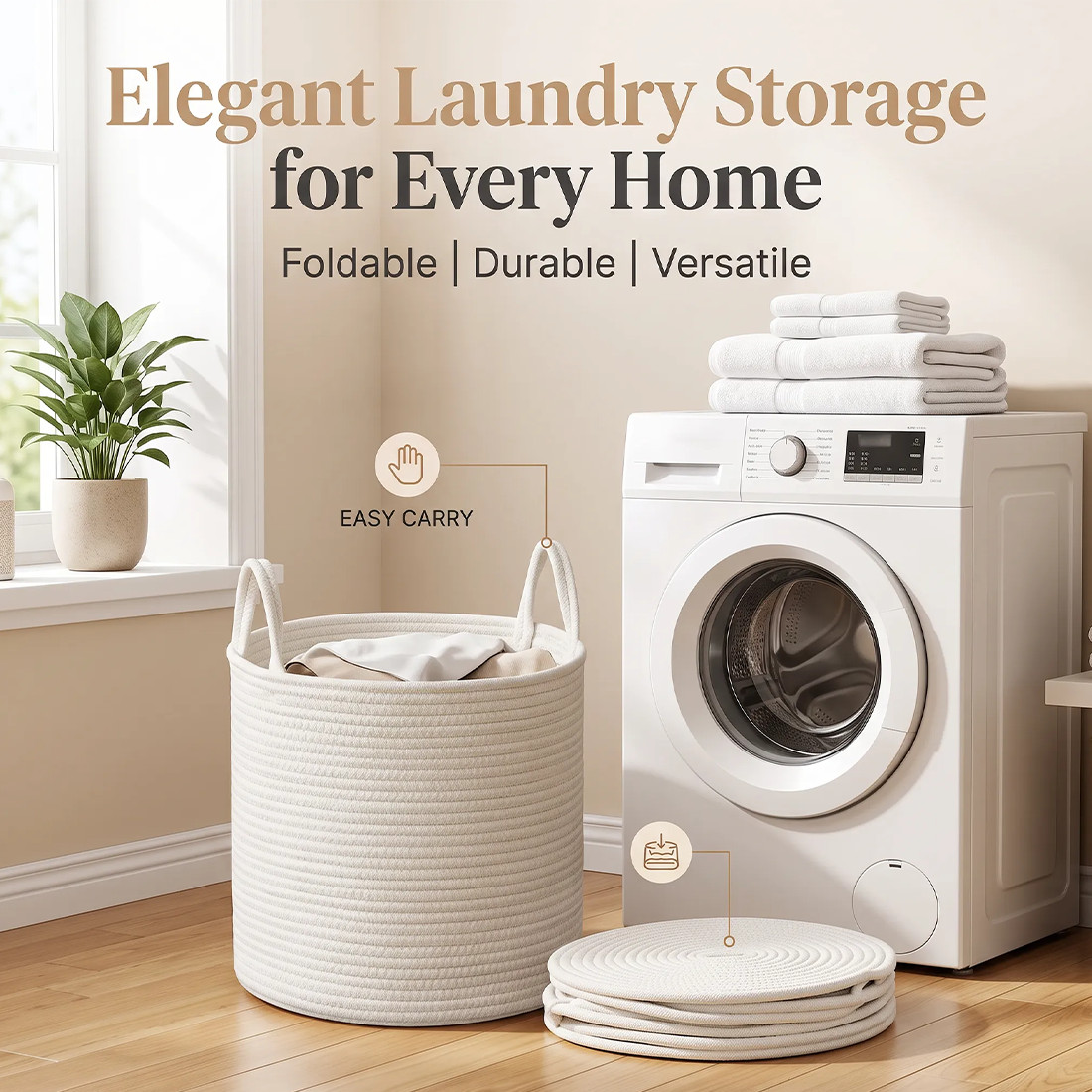 Laundry Basket Folding Bin Bag Hamper With Handle Storage Organize Basket