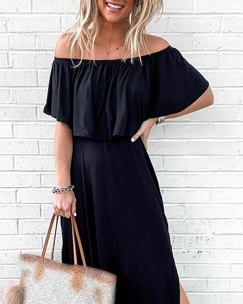 Solid Color Printed One-Shoulder Big Swing Dress