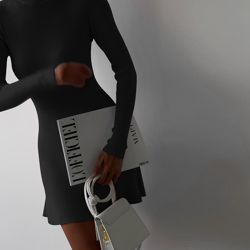 Solid Color Slim Long Sleeve Knitted Dress