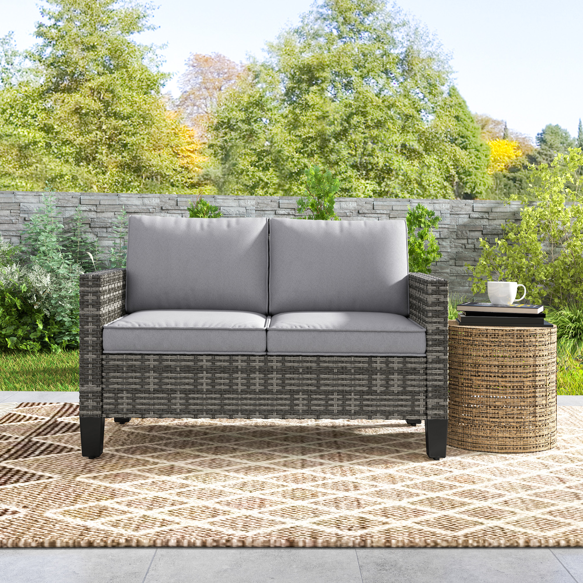 Double rattan outdoor sofa - dark gray
