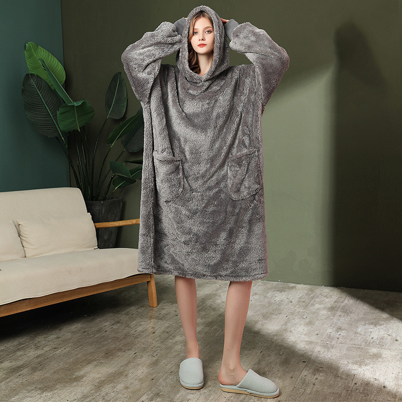 Hooded Pullover Loose Men's And Women's Flannel Pajamas