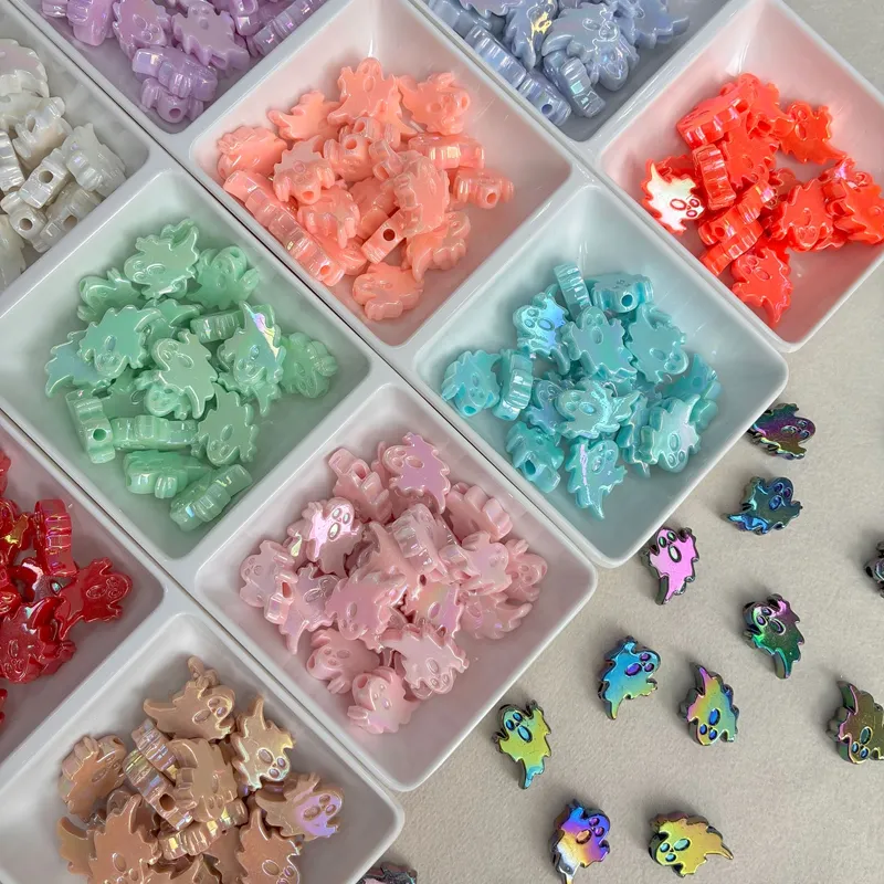 AB Coated Acrylic Ghost Beads, Iridescent Spooky