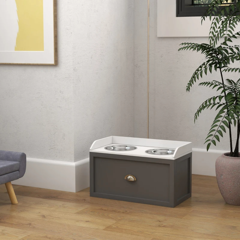 Pet Feeding Station Pet Dish Bowl Set With Storage, 2 Elevated Dog Bowls For Large Sized Dogs, Gray