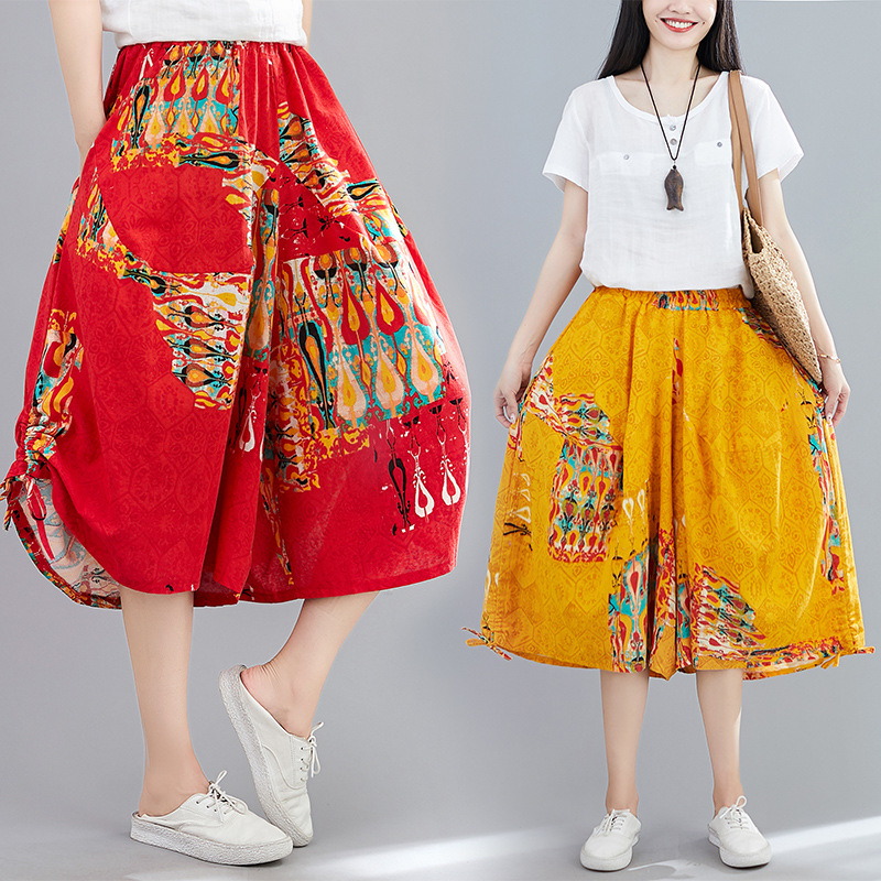 Title 4, Cotton And Linen Ethnic Print Cropped Wide-leg ...