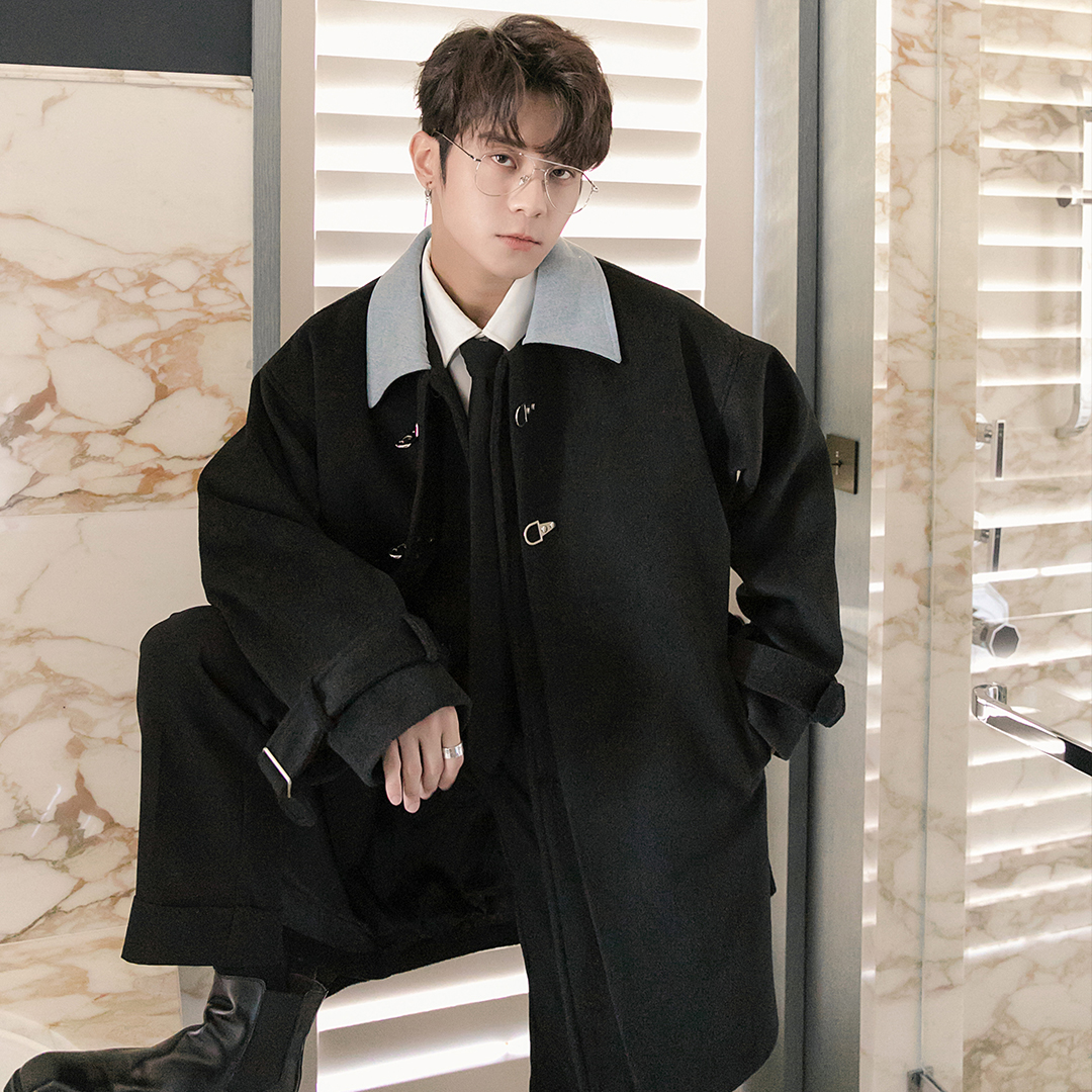 Men's Smart Casual Denim Collar Clashing Tweed Coat