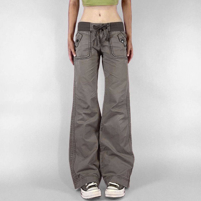 Lace-up Low-waisted Casual Wide-leg Pants