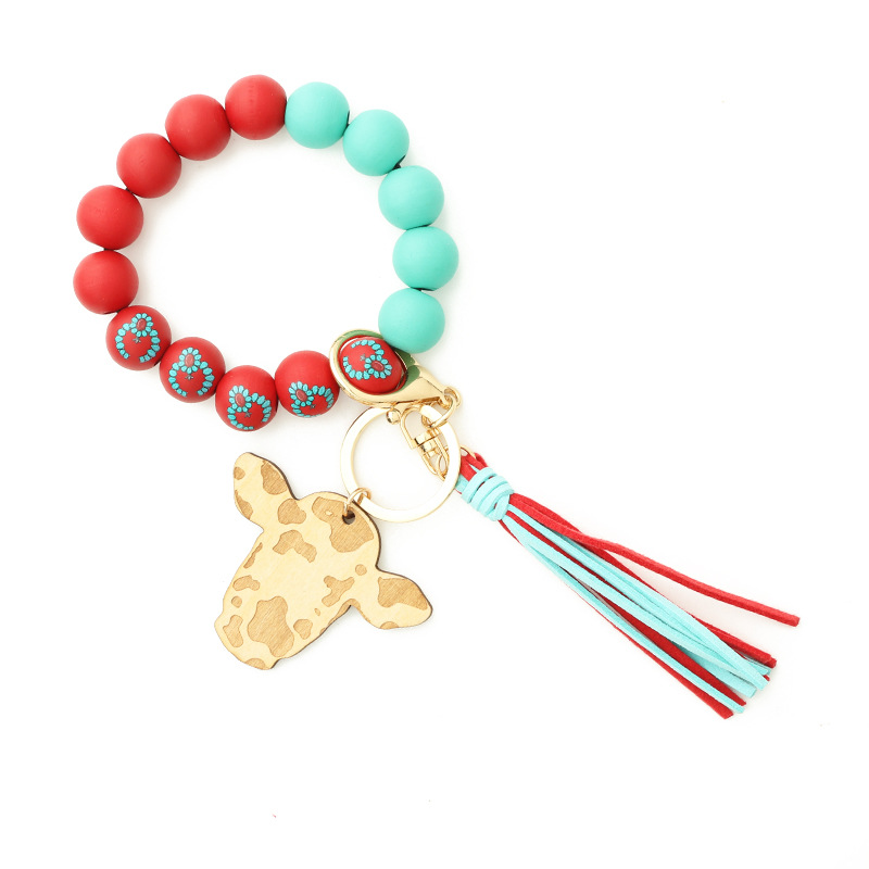 Title 7, Wooden Beads Bracelet Bull Head Keychain