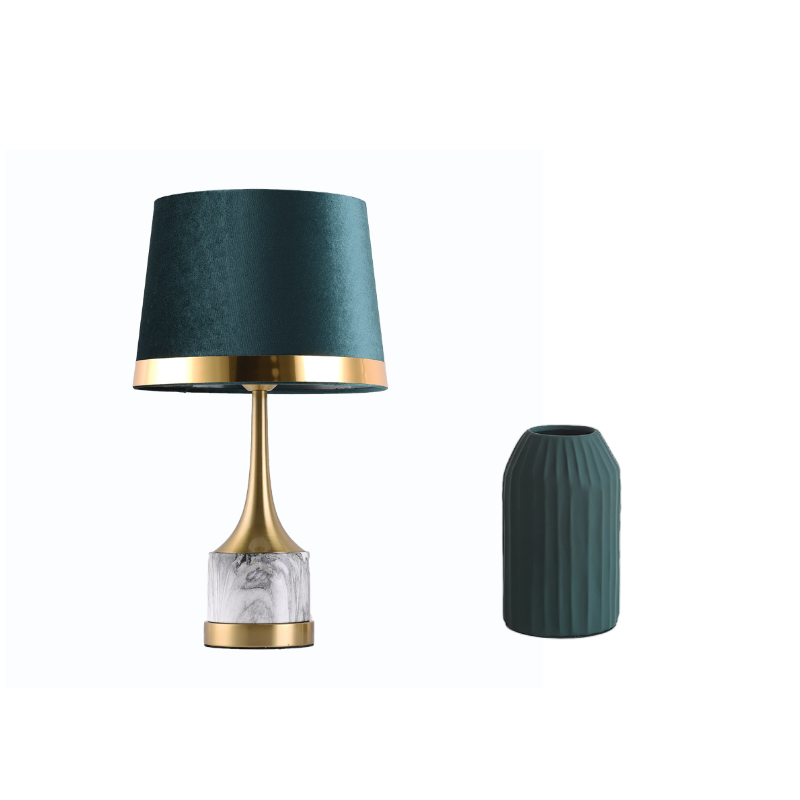 Table lamp and green C vase