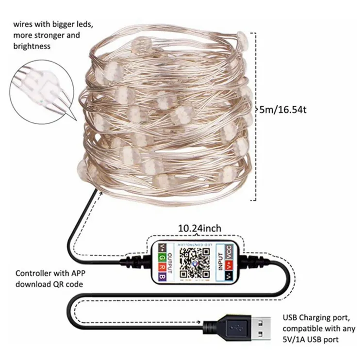 APP Light String Mobile Phone Bluetooth USB Copper Wire Music Decorative Lantern – image 4