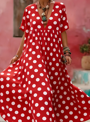 Women's Printed Elegant V-Neck Long Dress
