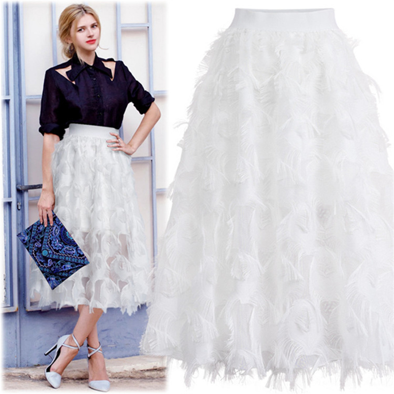 Women's Leaf Hollow Elastic Waist A-line Skirt