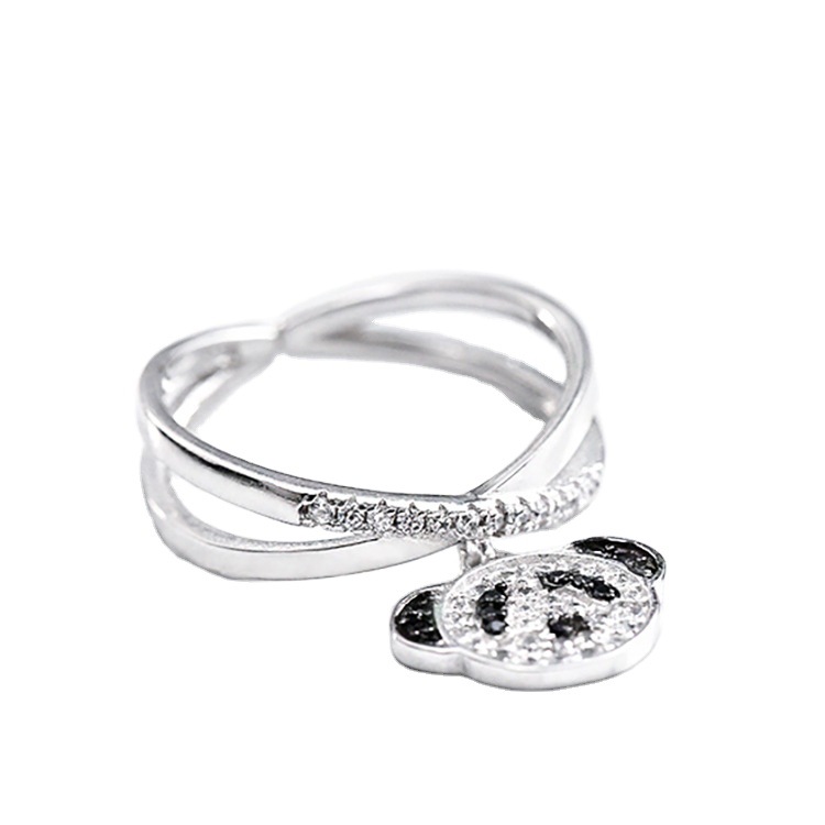 Title 2, Silver ring female creative panda animal, a cha...