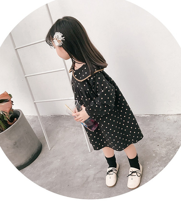 Girls Skirt Polka Dot Doll Collar Dress Princess Dress