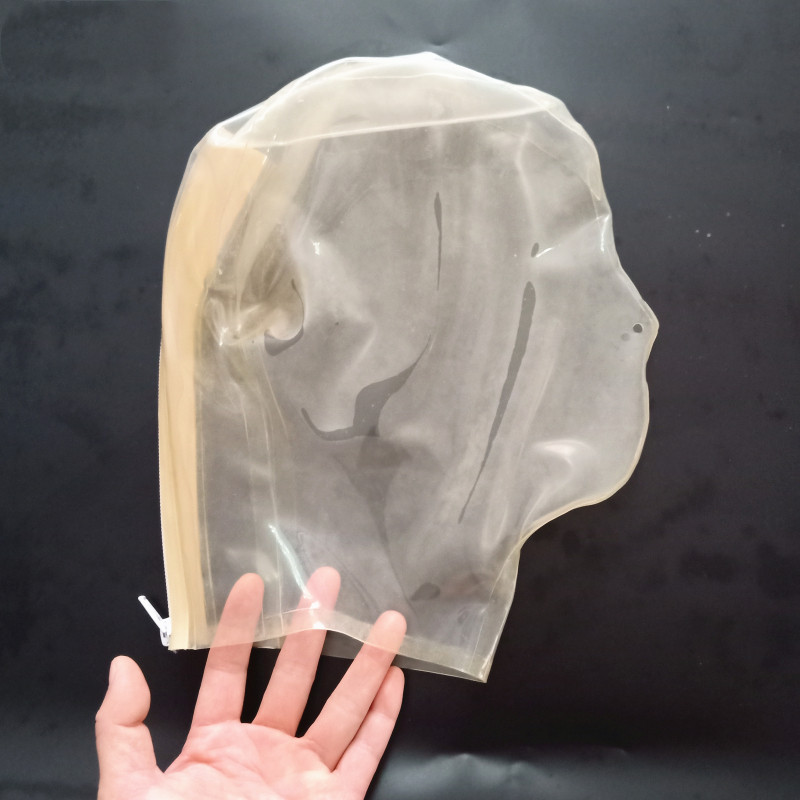 Pure Natural Latex Full Cover Closure Head Cover Exposed Nose Back Zipper