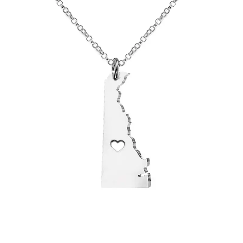 USA Delaware State Map Stainless Steel Necklace