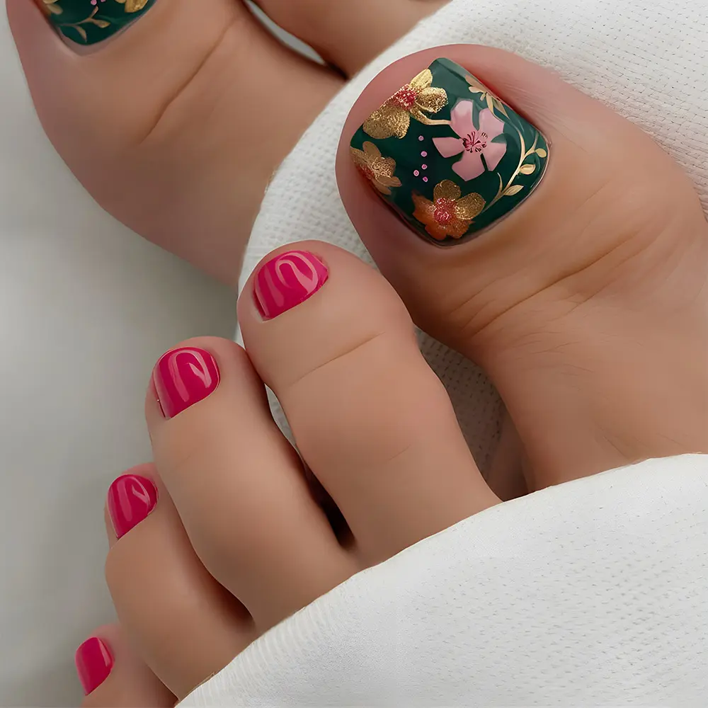 Of Short Square-shaped Gold-plated Floral Pressed-style Pink