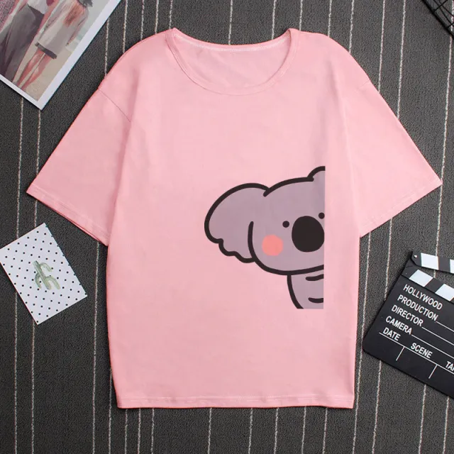 Casual Loose Animal Print Round Neck Short Sleeves Pink - Shop at LoveMi