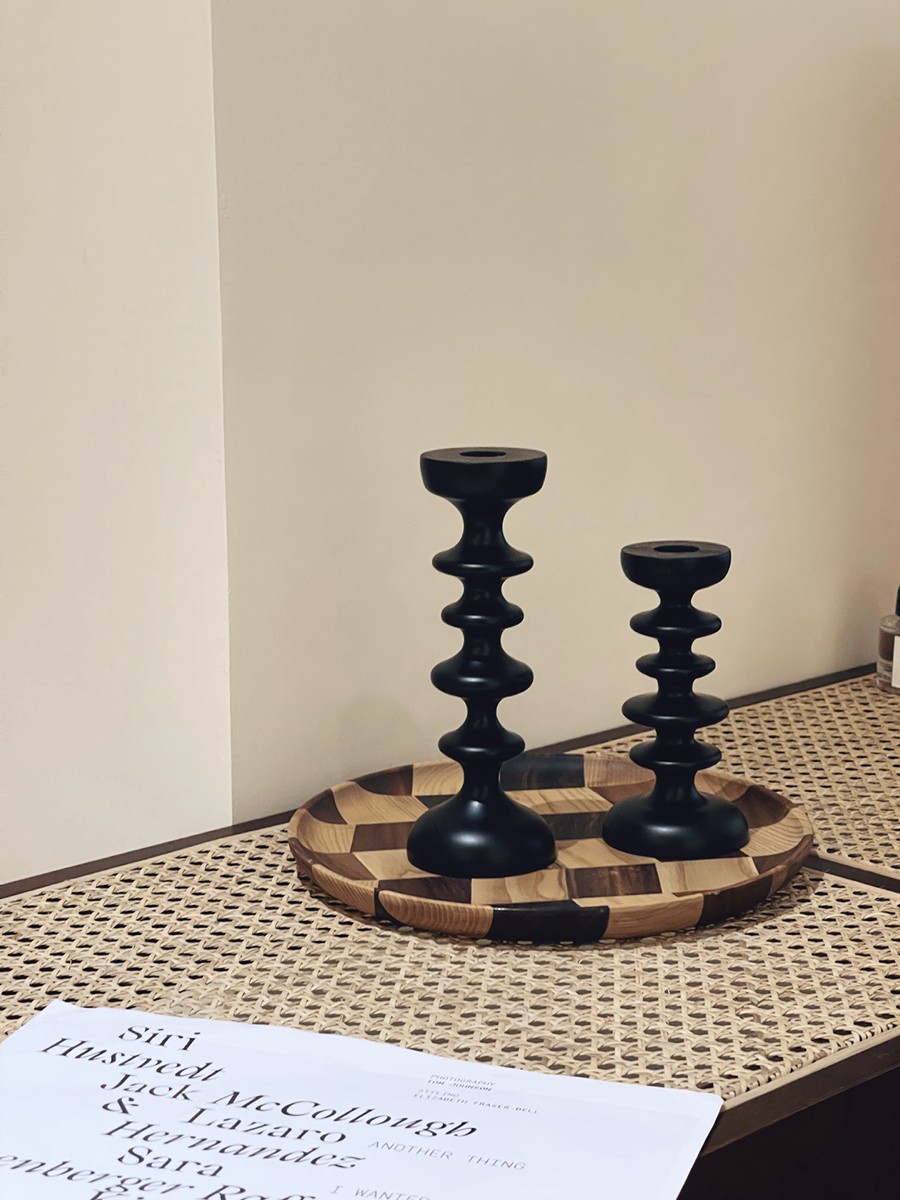 Title 4, Black Geometric Solid Wood Shaped Candlestick D...