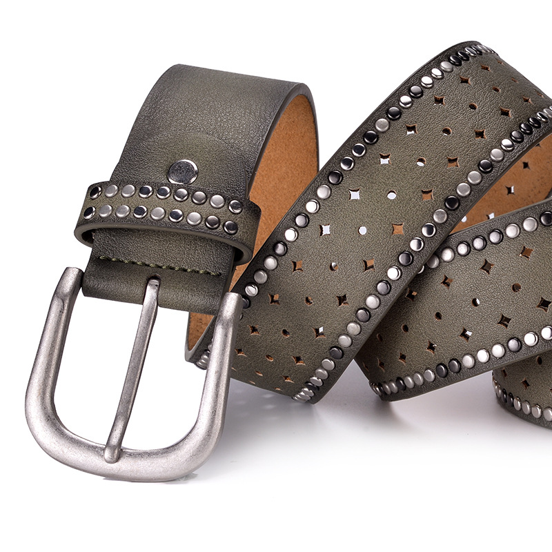 Rhinestone Rivet Alloy Pin Bucklea Fshion Casual With Jeans Belt