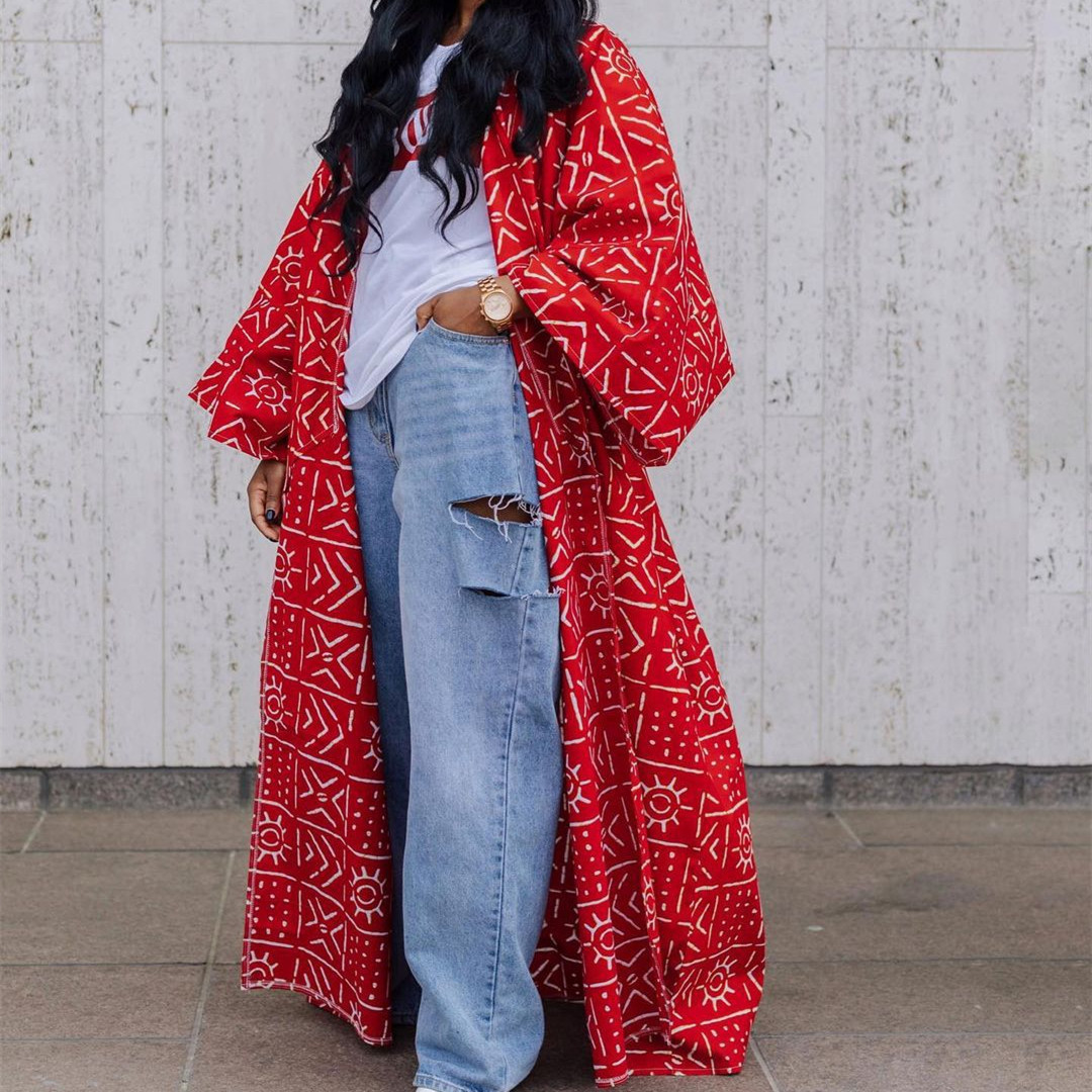 All-match Long Cardigan With Temperament Print