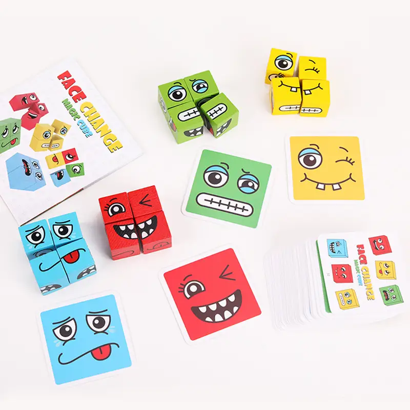 Wooden Face-changing Rubik's Cube Building Block Interactive Toy