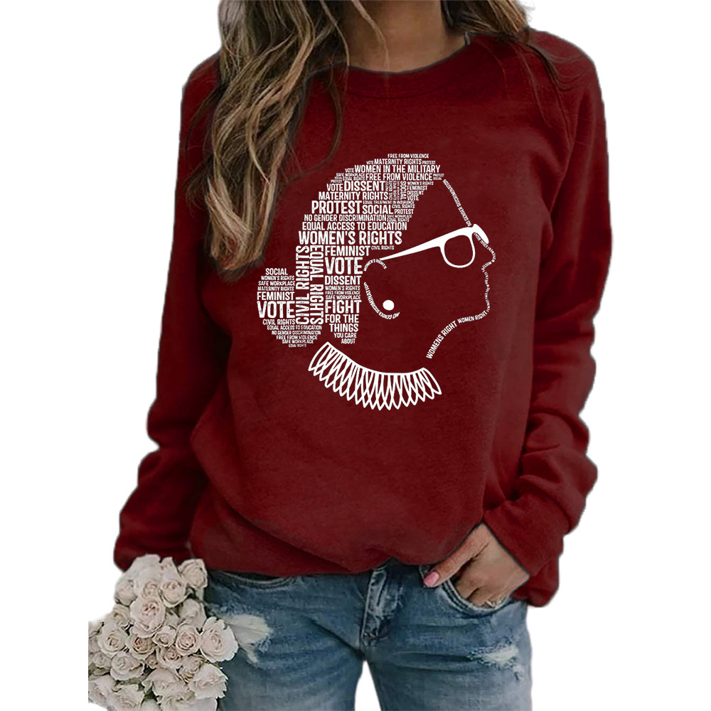 Justice Monogram Print Crew Neck Long Sleeve Sweatshirt Wine - Shop at LoveMi