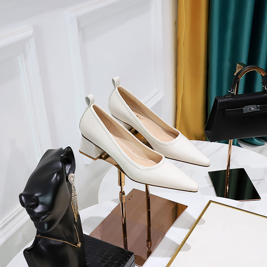 Fashion Thick Heel Versatile Medium Shoes Beige - Shop at LoveMi