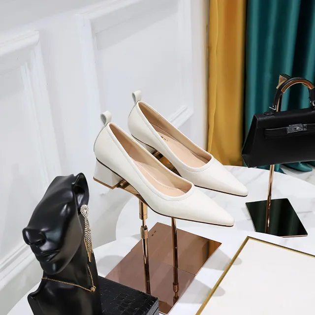 Fashion Thick Heel Versatile Medium Shoes Beige - Shop at LoveMi