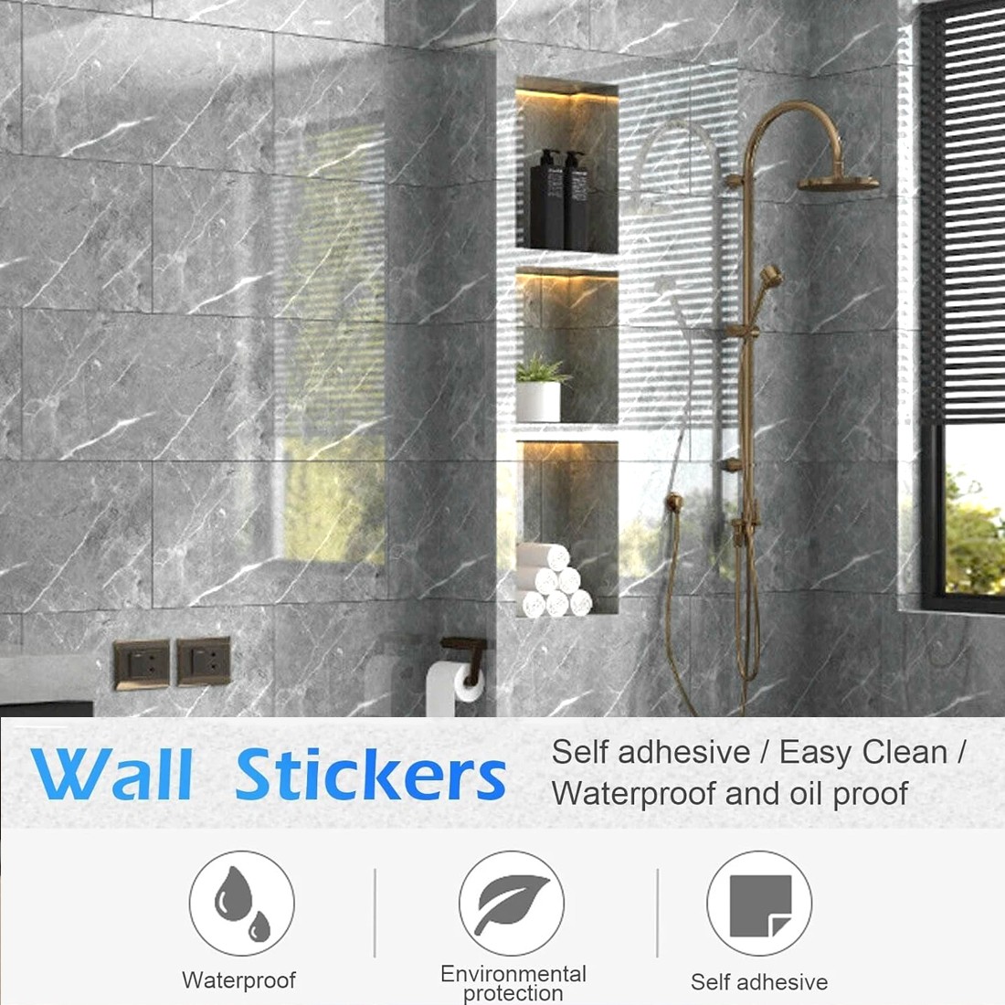 12Pcs PVC Marble Tiles Wall Sticker Self-Adhesive Stick Kitchen Bathroom Decor