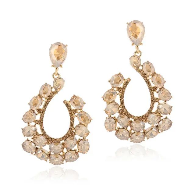 Crystal Ladies Earrings Zinc Alloy European And American Style Dress Party Earrings Champagne - Shop at LoveMi