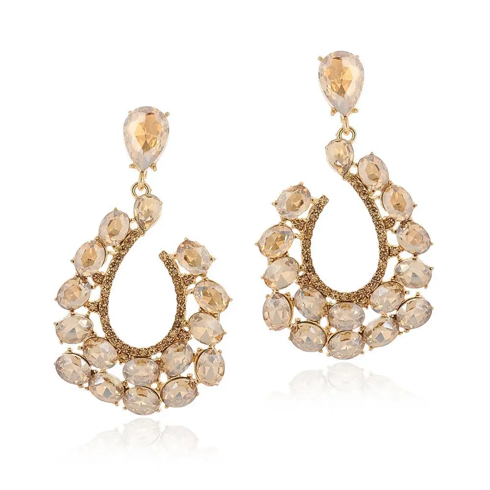 Crystal Ladies Earrings Zinc Alloy European And American Style Dress Party Earrings - Champagne