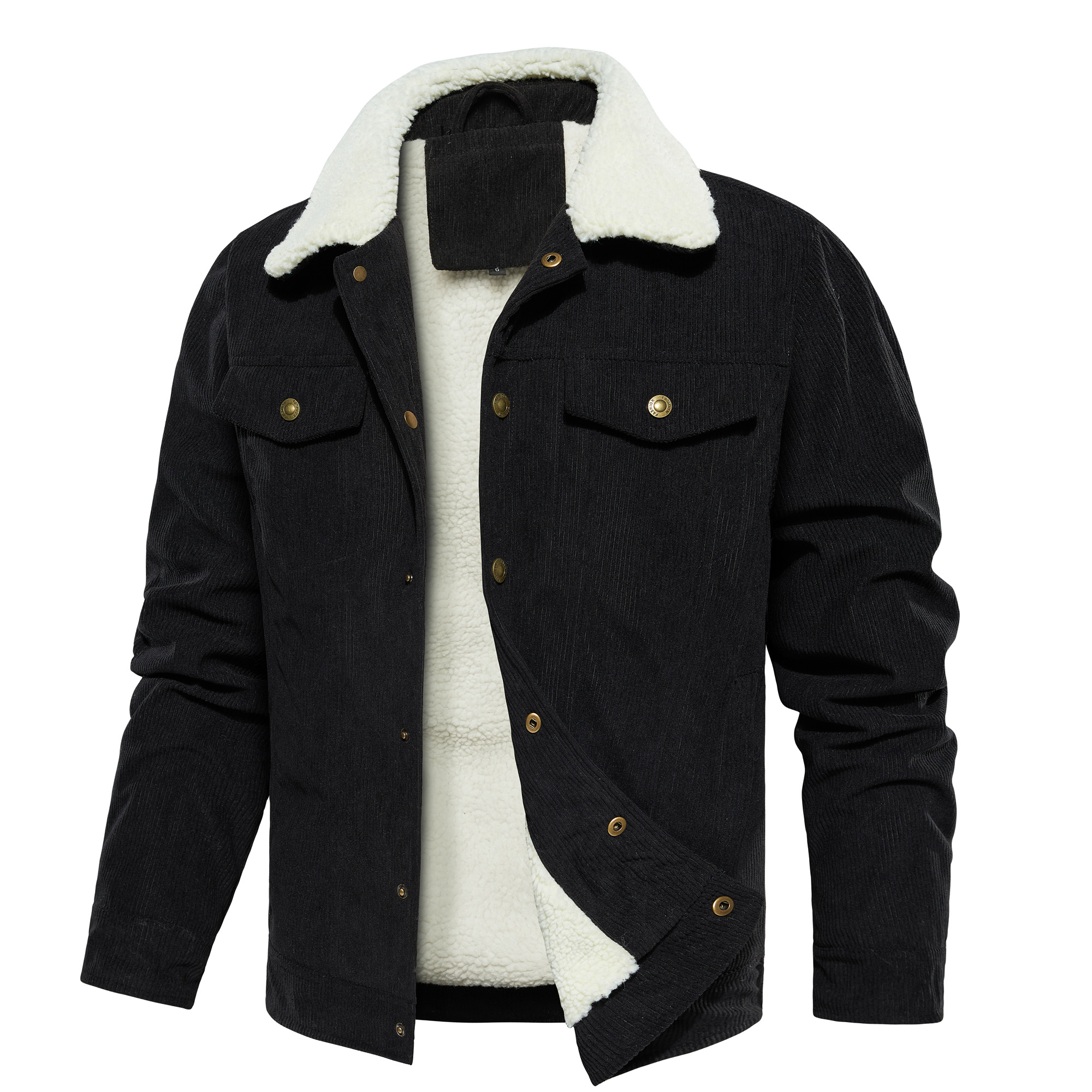 Men's Corduroy Jacket Winter Sherpa Lined Warm Thick Trucker Cargo Coat With 5 Pockets