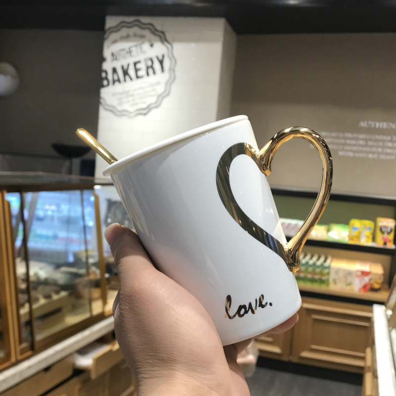 Title 3, Creative love coffee mug female ceramic spoon w...