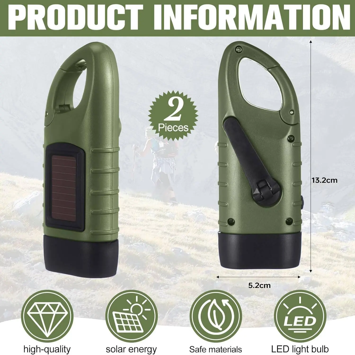 2-Pack Solar & Hand Crank Torch Set