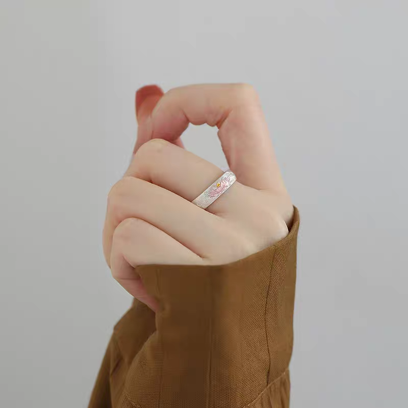 1pc 999 Sterling Silver Painted Lotus Open Ring, Fresh Chinese Style, Perfect For Daily, Dating & Gifting, Ideal Valentine's Gift