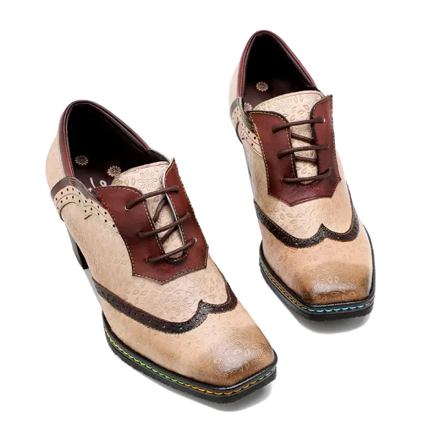 Retro Style Contrast Color Casual Women's Chunky High Heels Apricot - Shop at LoveMi