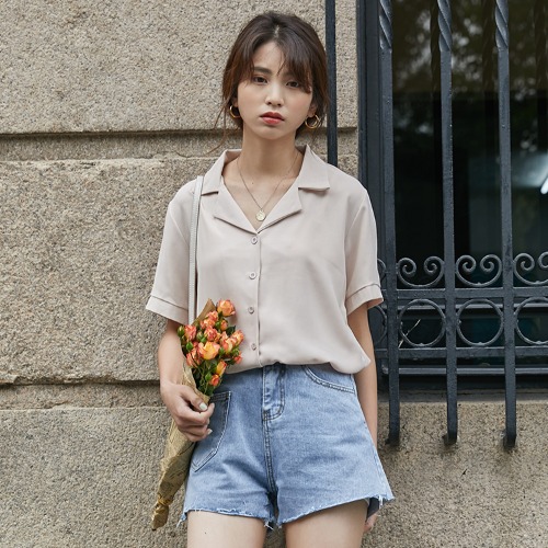 Chiffon Short-Sleeved Shirt Women Temperament Suit Collar High-End Shirt