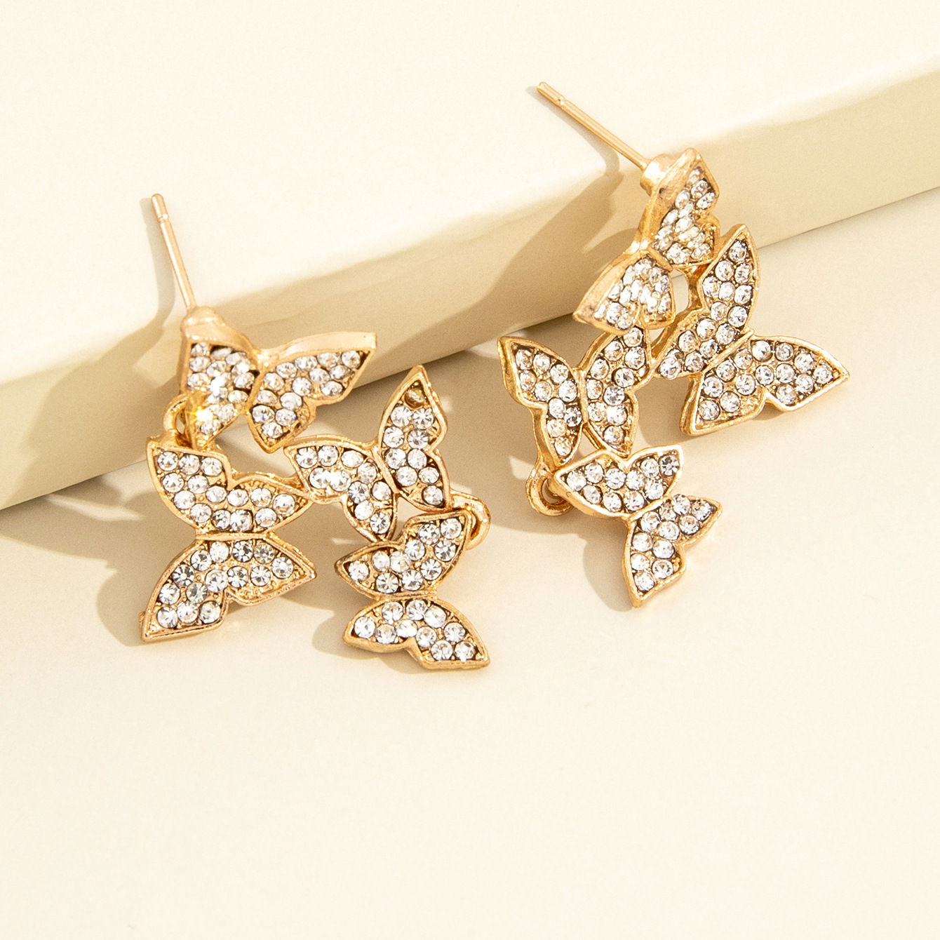 European And American Full Diamond Butterfly Pendant Earrings