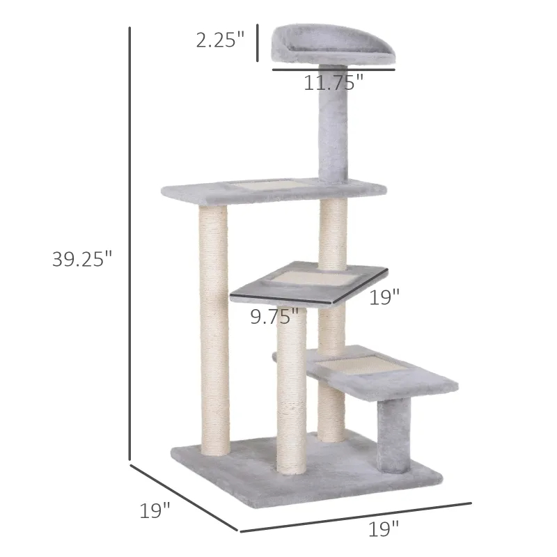 5-Level Revolving Stair Cat Tree Scratcher Climbing Activity Tower With Play Center And Resting Perch - Gray