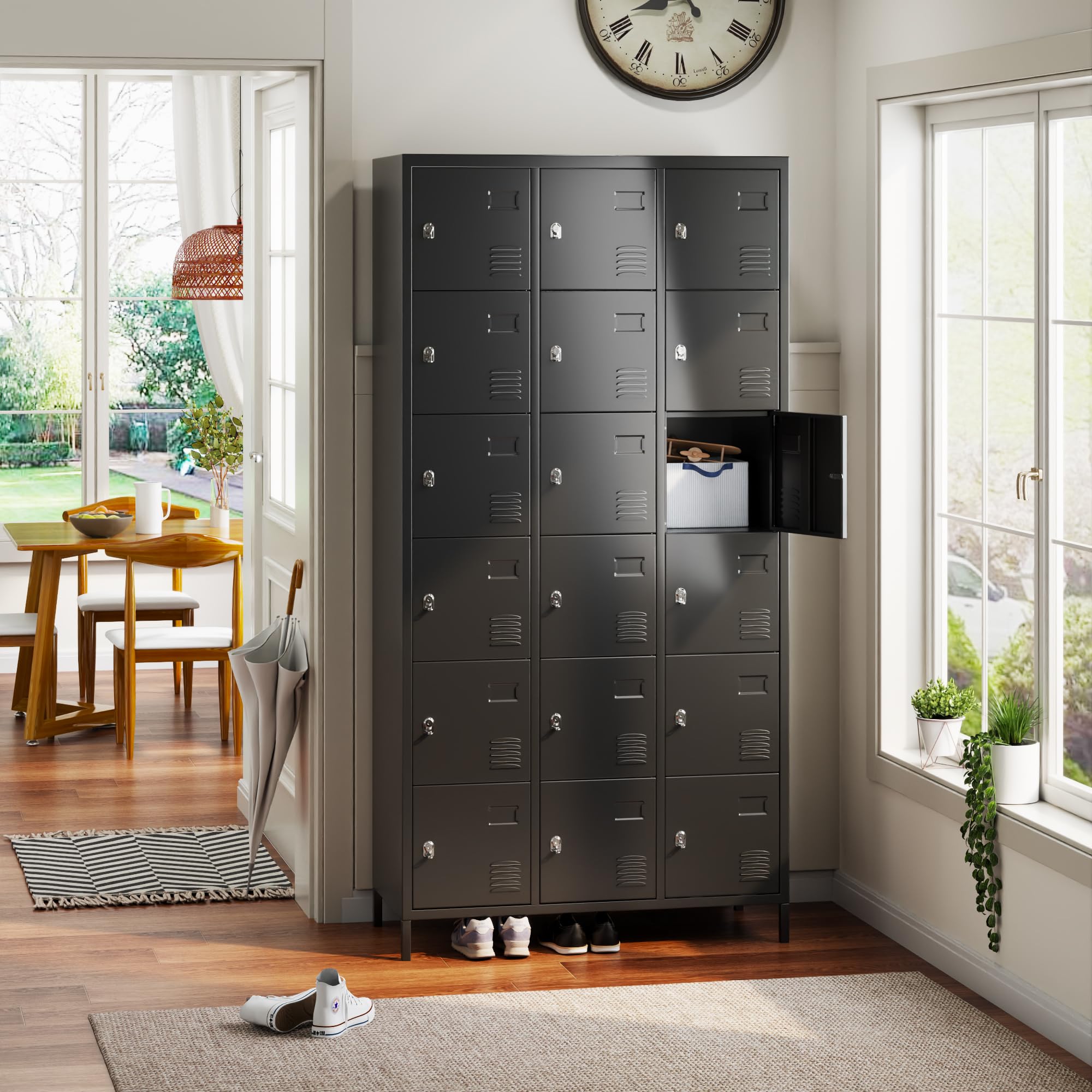 Lockers For Employees, 18 Doors Metal Storage Locker With Card Slot And Ventilation Holes For Office Home School Gym Garage, Black, Assembly Required — foto 6